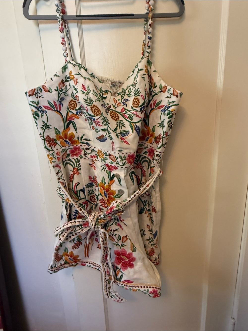 FARM Rio White Floral Embroidered Cami with Tie